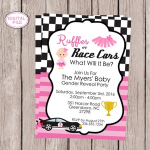 Ruffles or Race Cars Gender Reveal Invitation - Gender Reveal Invitation - Printable Invitation - Boy or Girl Invitation - He or She