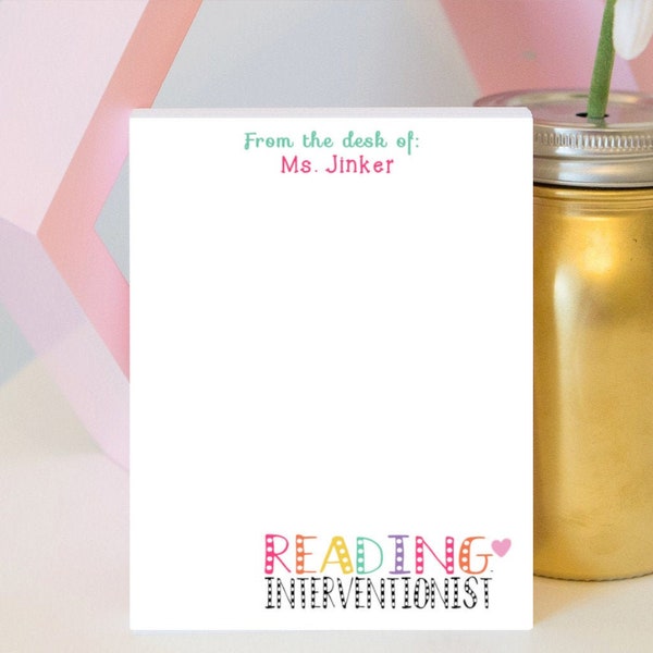 Reading Interventionist Notepad - Personalized Teacher Notepad - Teacher gift - teacher notepad - personalized notepad