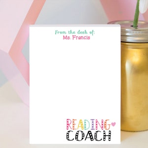 Reading Coach Notepad - Personalized Teacher Notepad - Teacher gift - teacher notepad - personalized notepad