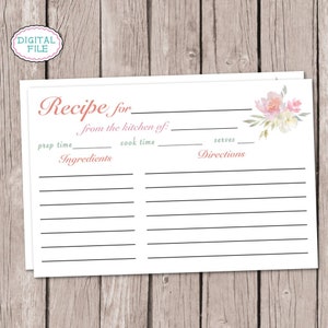 Printable Recipe Cards - Floral Recipe Cards - Baking - Recipes - From the Kitchen Of