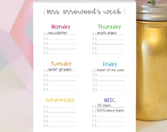Personalized Weekly To Do List - Weekly To Do List - Customized To Do List - Personalized Notepad - To Do List