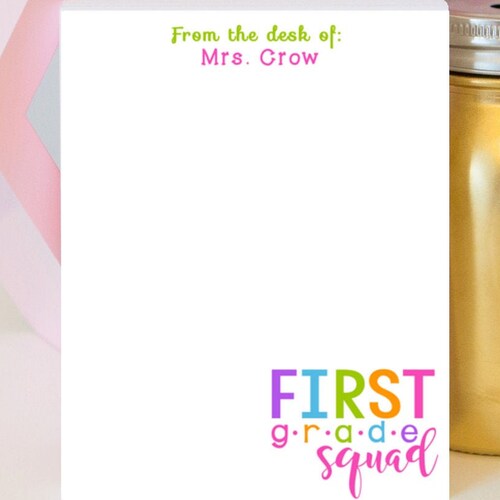 First Grade Squad Personalized Teacher Notepad Teacher Etsy