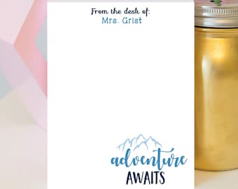 Personalized Teacher Notepad - Adventure Awaits Notepad - Mountain Notepad - teacher notepad - teacher gift