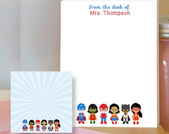 Superhero Sticky Note and Notepad Bundle - Personalized Teacher Notepad - Superhero Classroom - Superhero Theme - Teacher Gift - Superheroes