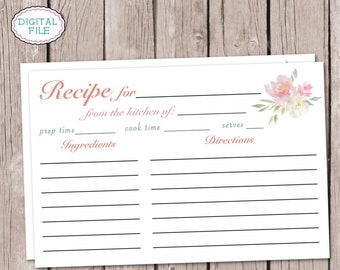 Printable Recipe Cards - Floral Recipe Cards - Baking - Recipes - From the Kitchen Of