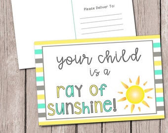 Happy Mail for Students (Your Child is a Ray of Sunshine) - Postcard for Students - Happy Mail from Teacher - Teacher Postcards