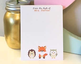 Personalized Teacher Notepad - Woodland Animals - teacher gift - personalized notepad - custom notepad - woodland theme