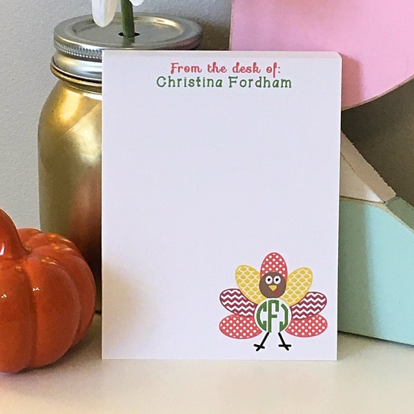 Monogram Turkey Notepad - Thanksgiving Notepad - Personalized Notepad - Holiday Notepad - Holiday Gift - Stocking Stuffer - Pumpkin - Turkey