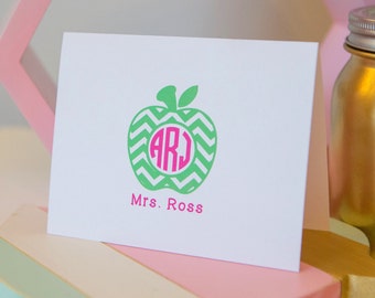 Personalized Monogram Teacher Stationery Set - Personalized Notecards - Apple Stationery - Teacher Monogram - Teacher Stationery - Apple