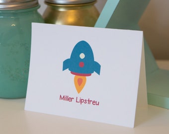 Rocket Ship Stationery Set - Kid Stationery - Kid Notecards - Rocket Ship Notecards - Thank You Notes
