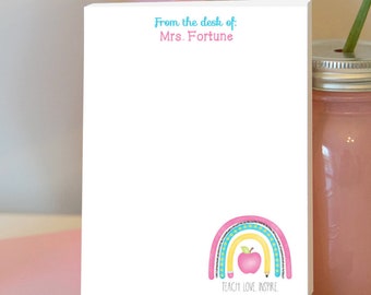 Teacher Rainbow Personalized Notepad - School Rainbow Notepad - Rainbow Gift - Teacher Gift - Teach Love Inspire