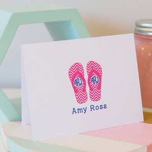 Personalized Flip Flop Notecard Set - Monogram Notecard - Stationery Set - Preppy Notecards