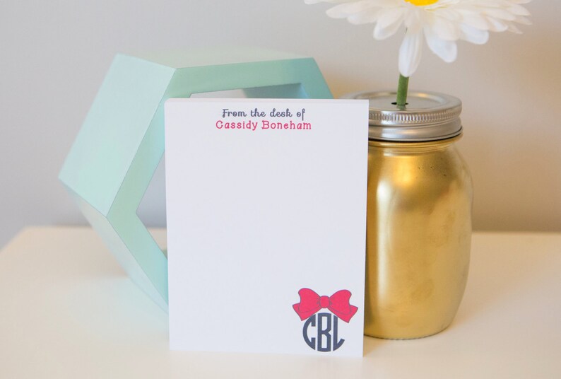 Bow Monogram Notepad - Personalized Notepad - Monogram Notepad ...
