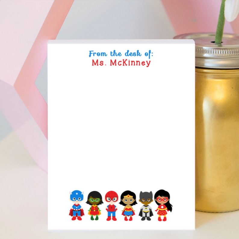 Superhero Notepad Personalized Teacher Notepad Superhero Classroom Superhero Theme Teacher Gift Superheroes image 1