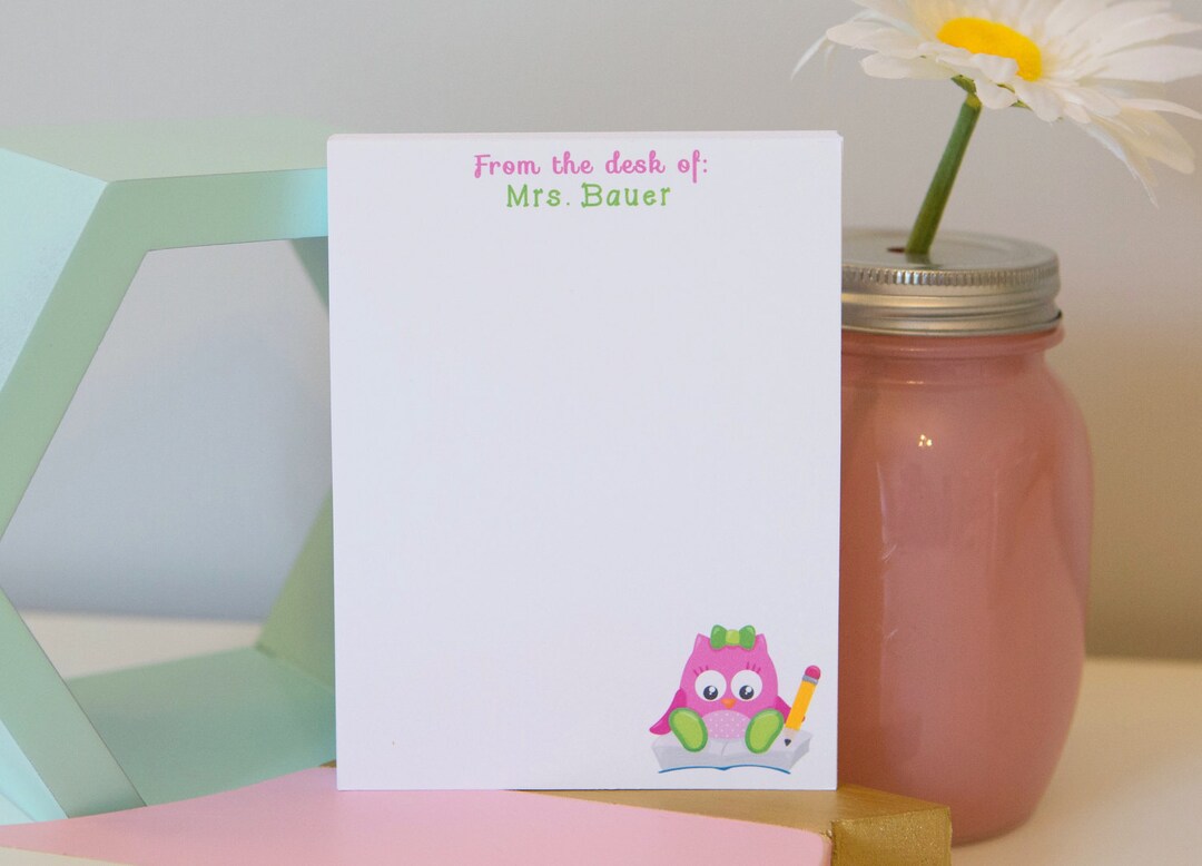 Personalized Owl Notepad Owl Notepad Teacher Notepad Teacher Gift