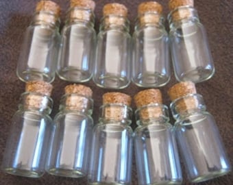 BULK 10 Minature Glass Wishing Bottles / Vials with Cork Lids NEW 2 cm tall