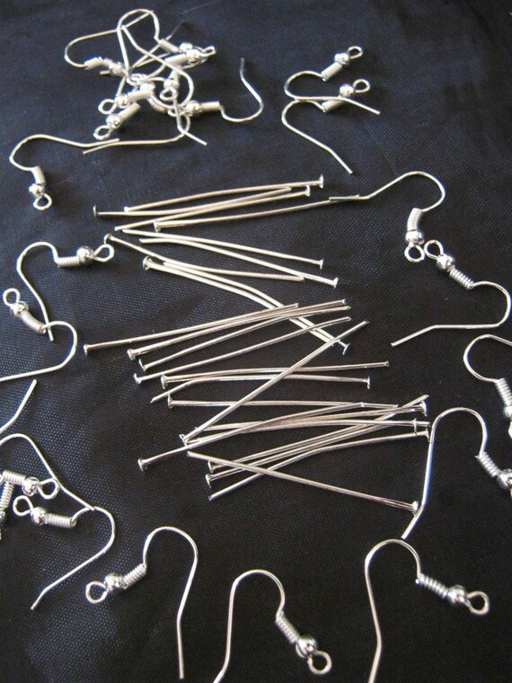 BULK 50 25 Prs Silver Plated Earring Hooks and Head Pins Jewellery