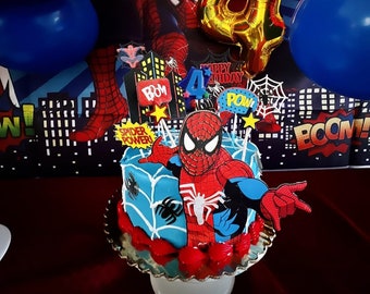 Spiderman Theme Birthday Party Spider-man Palloncini Cake Toppers Banner  Flag Decoration Set