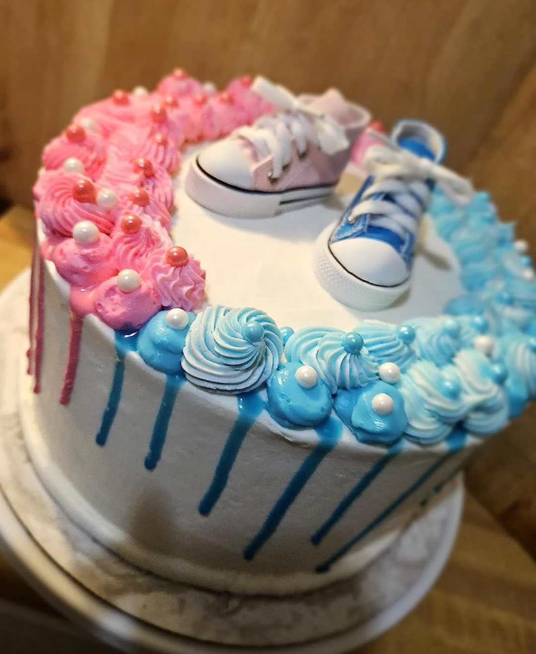 Arthsdite 1 topper per torta rosa o blu We Love You con impronta di genere rivelare il genere decorazioni per torte per baby shower genere rivelare
