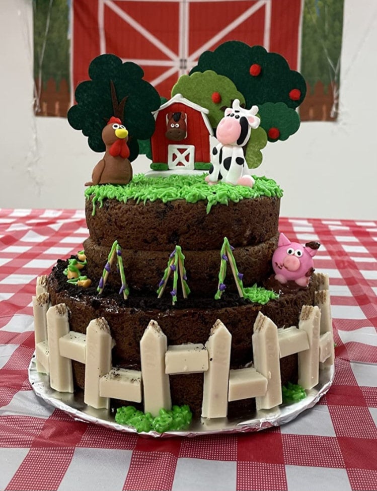 Haooryx 27 Pezzi Decorazioni Per Torta Animali Della Fattoria – Set Completo Con Mucche, Pecore, Fienile, Recinzioni – Per Compleanni E Baby Shower - 4
