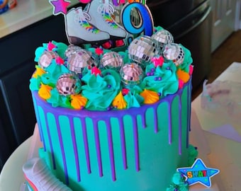 Skate Party Cake Topper: Disco Ball, Radio & Roller Skate Decorations