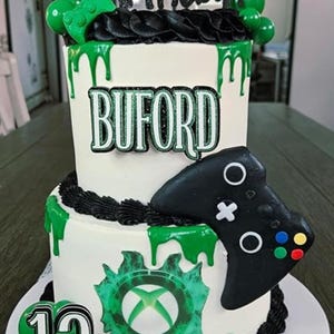 Gamer Cake Topper Set: Polymer Clay Controller, Cardstock Birthday Sign
