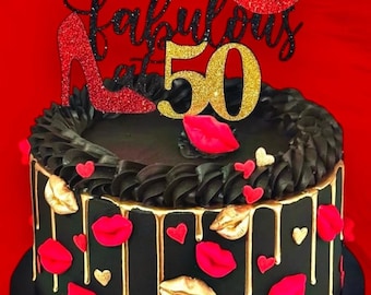 Adorno para pastel de 50 años, 50 años y fabulosa, 50 cumpleaños, Adorno para pastel de 50 cumpleaños
