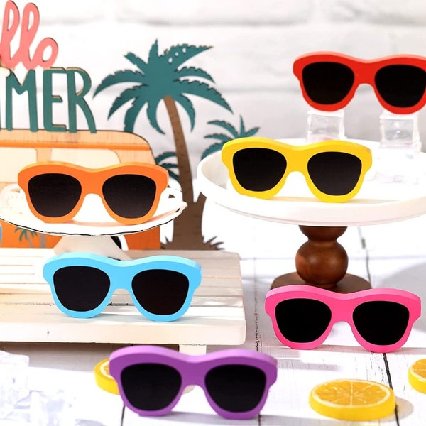 Summer Tiered Tray Decor Wooden Sunglasses Decor Farmhouse Wooden Sunglasses Table Decorations Wooden Sunglasses Sign Ornament for Shelf