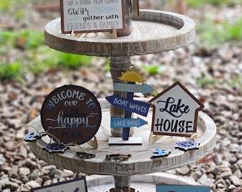 Lake Tiered Tray Decor Set: Summer Lake House Mini Signs