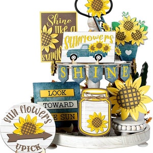 Sunflower Tiered Tray Decor Summer Sunshine Tiered Tray Decor Wood ...