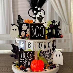 Halloween Tier Tray Decor, Spooky Tier Tray, Ghost Decor, Fall Decor, Pumpkin Tier Tray, Tier Tray Decor
