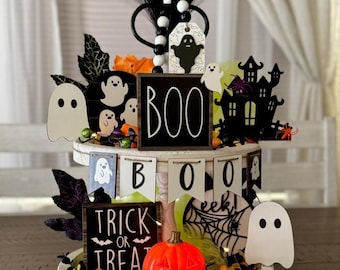 Halloween Tier Tray Decor, Spooky Tier Tray, Ghost Decor, Fall Decor, Pumpkin Tier Tray, Tier Tray Decor
