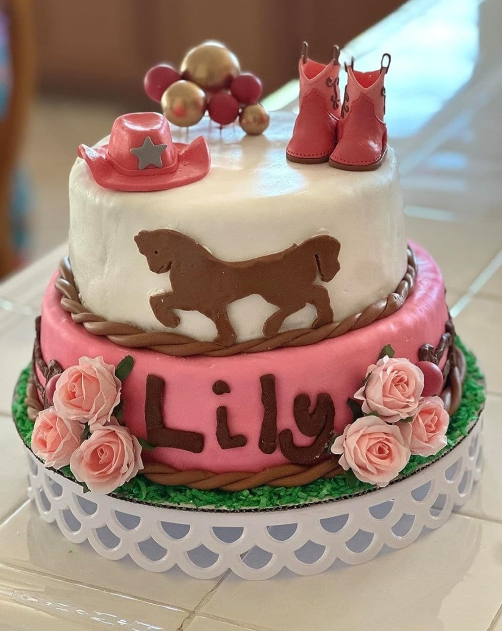 Cowgirl Birthday Cake Decorations – Pink & Brown Theme Cake Toppers, Boots, Hats & Balls - View #10