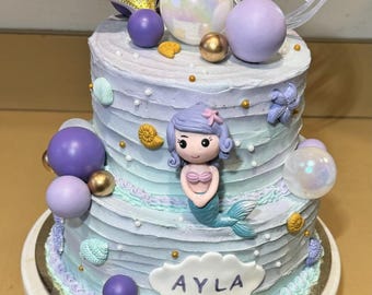 Mermaid Cake Topper Set, Clay Mermaid Girl, Under The Sea Birthday
