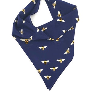 100% Silk Scarf Bees on Navy Background Bandana