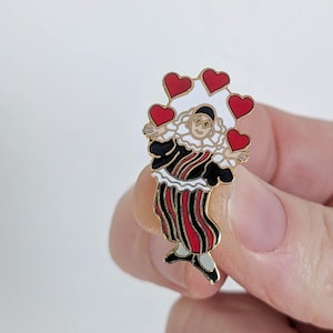 Spilla da clown vintage anni &#39;80 / spilla da bavero in ottone dorato smaltato / clown da circo giocoliere amore amicizia / regalo carino