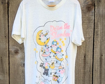 80s vintage counting sheep nightshirt nightgown t shirt / paperthin white cotton single stitch Slumbah joke novelty pun gift brass band cute