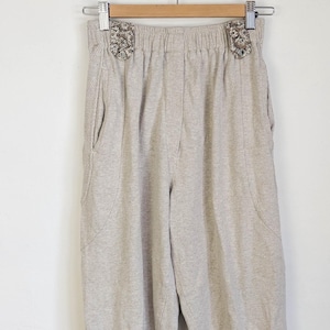 90s vintage beige cotton knit pants / floral pull on sweatpants elastic waist ankles / casual gym jogging comfy work from home / Addable S