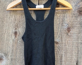 80s Vintage Black Ribbed Tank Top: Express Cotton Racerback