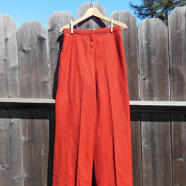 70s vintage brick red bellbottom trousers pants / high waisted flares boot cut wide leg / wool blend / boho hippie hipster disco chic / M L