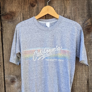 70s vintage California t shirt / paperthin worn marled gray cotton poly 50/50 travel souvenir tee / preppy rocker grunge hipster gift / S M