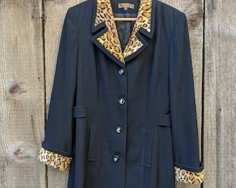 90s Vintage Black Leopard Trim Trench Coat – Bergamo New York Rockabilly Style