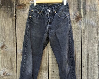 90s vintage USA Levis 501 jeans  30 31 / black denim button fly cotton 5 pocket straight leg regular fit / hipster rocker retro classic