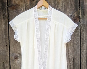 Vintage 70s Cream Terrycloth Beach Robe Cover-up with Lace Trim – Summer Glam M
