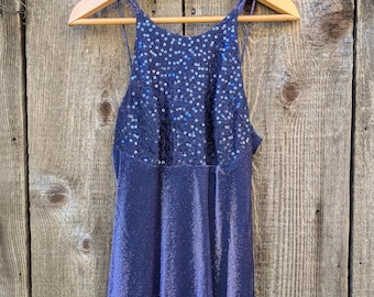 90s vintage Y2K purple metallic prom dress / sequin bust halter neckline gown / formal cocktail party dress Morgan and Co Linda Bernell / M