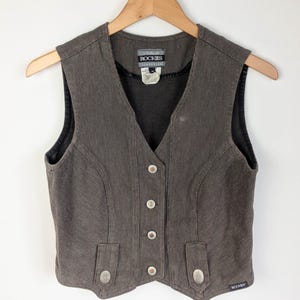 90s vintage southwest vest / Rockies Jeanswear concho chambray cotton tweed denim neutral minimalist / outdoorsy gorpcore hipster preppy M