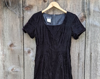 80s vintage black velvet dress 6 S / square neck mini cocktail party dress / gothic goth retro vamp rockabilly pin up glam / My Michelle P