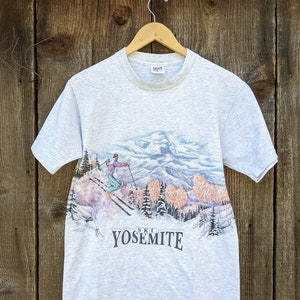 80s vintage Yosemite ski t shirt single stitch seam true vintage / two sided hipster retro boho skiing winter sports preppy / gray cotton M