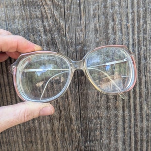 70s vintage pink clear eyeglasses / square secretary glasses frames retro hipster preppy Kenmark statement glam / art teacher funky Rx