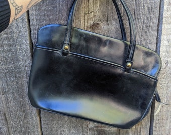 Borsa a mano vintage in pelle nera anni '50 / borsa da polso minimalista classica retrò di Hollywood / borsa Madmen semplice ed elegante di metà secolo / Park Lane